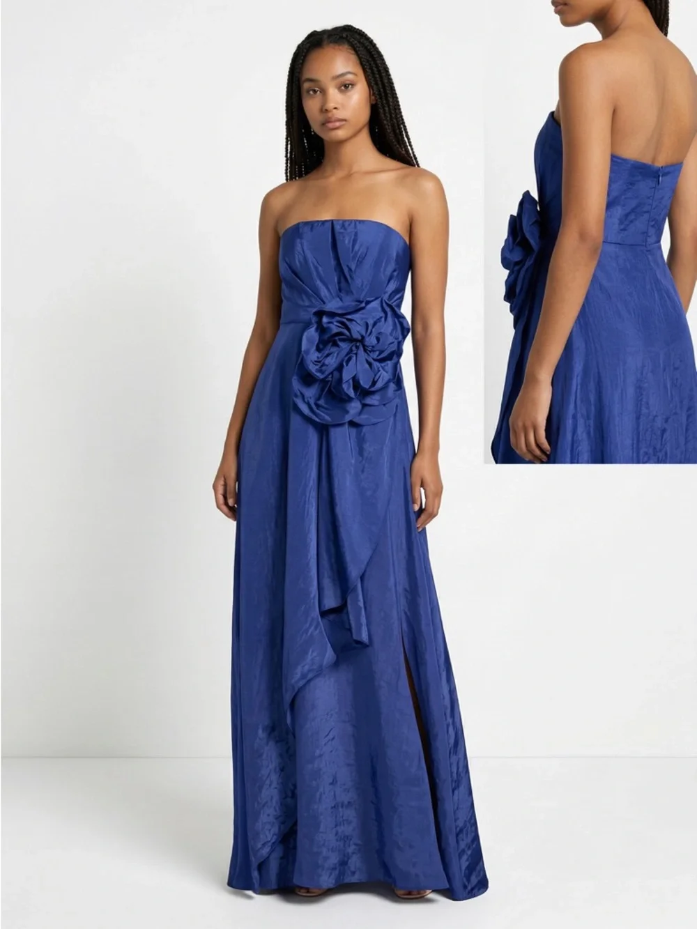 Muse by Marchesa Dress Women Strapless Blue Size 6 Rosette Maxi NWT - Picture 2 of 12